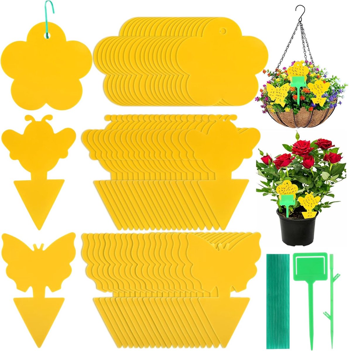 60 stuks schimmels voor muggenbestrijding - 3 schimmels tegen fungusgnats - 2 clips - inleg- en hangbare gele stickers - waterproof en niet-giftig - tegen kleine vliegen in potgrond