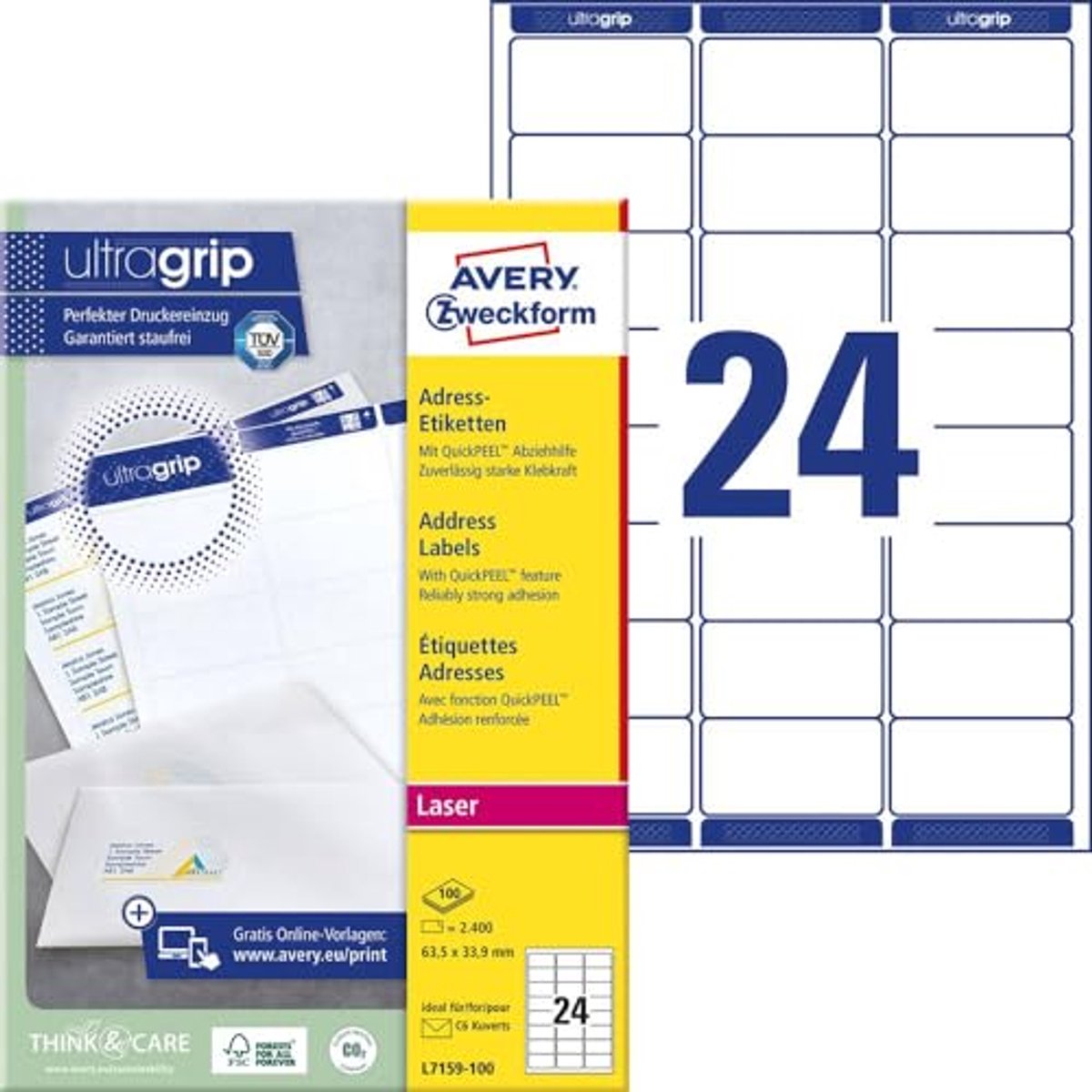 Adresstickers met Ultragrip - Bedrukbare Etiketten voor A4, Zelfklevend, Wit, 2400 Stuks
