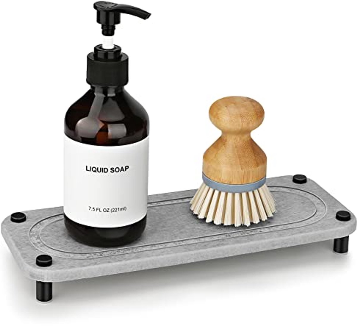 Droge Badkamer Organizer - Waterabsorberende Stenen Dienblad voor Spoelbak - Sneldrogende Caddy (Grijs)
