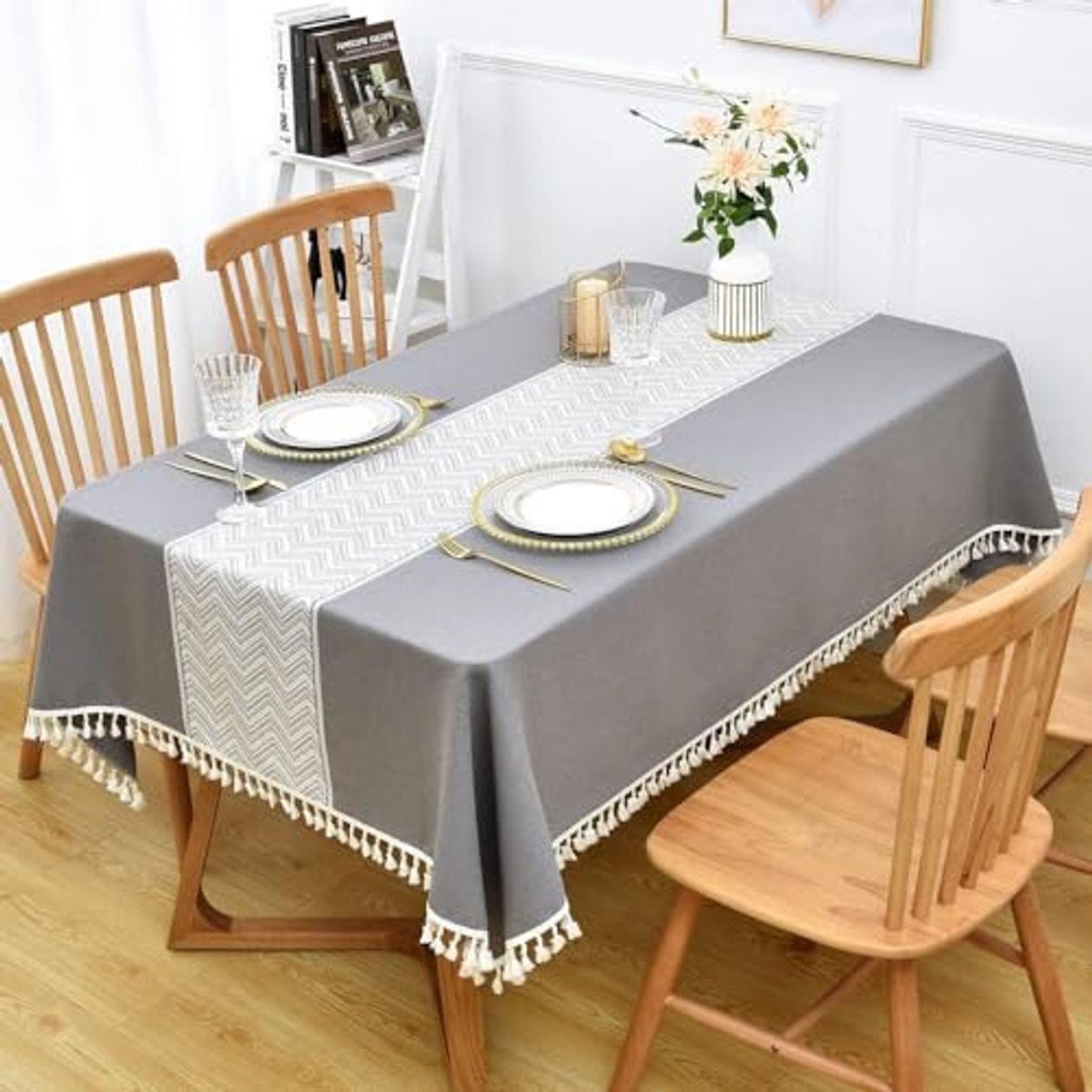 Katoenen tafelkleed, wasbaar, vierkant voor eettafel binnen en buiten - grijs 135 x 135 cm