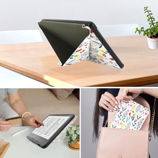 Hoes voor eReaders met Auto Sleep/Wake en Origami Standaard - PU-leer, Schokbestendig, Bloem — afbeelding 4