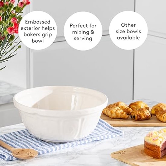 Mengkom 29 cm - Crème, 4 L, Hoge Kwaliteit, Schokbestendig Keramiek, Perfect voor Brood-, Taart- en Pizzadeeg — afbeelding 3
