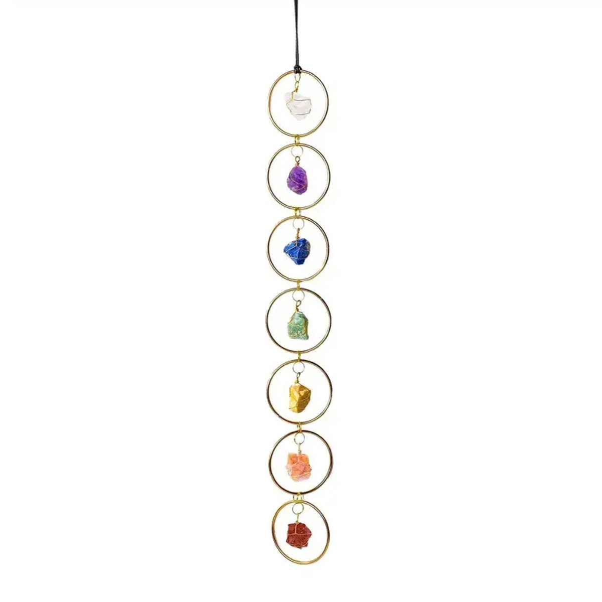 Chakra Wandhanger met 7 Natuurstenen - Goudkleurige Hanger - Spirituele Wanddecoratie voor Energie, Balans & Mindfulness - Handgemaakt Boho Ornament voor Yoga, Meditatie & Interieur - Positieve Energie Hanger met Edelstenen