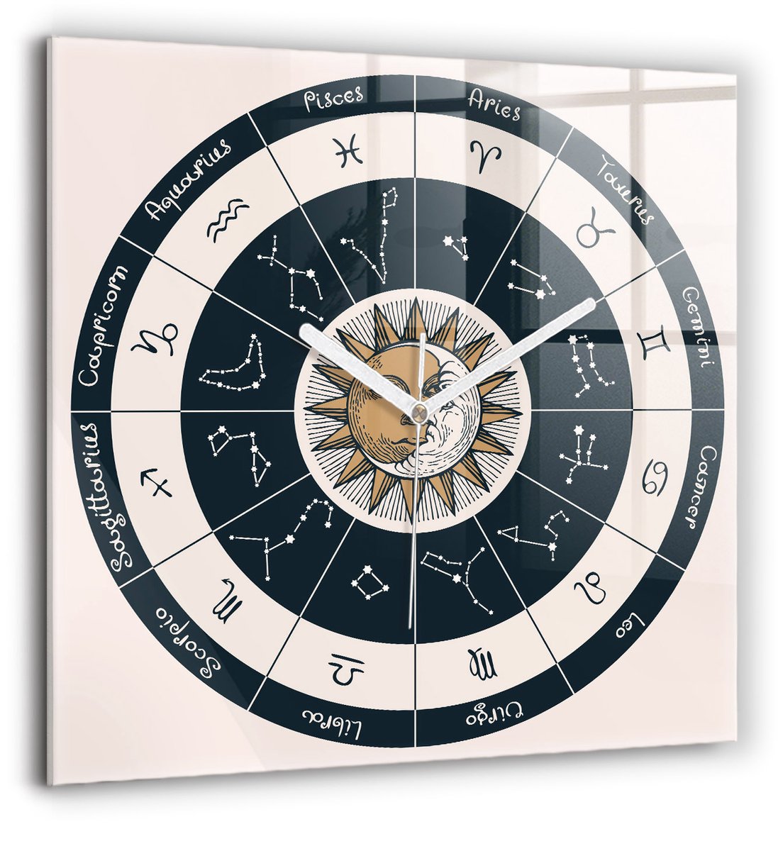 Wallfluent Wandklok - Dierenriemconstellaties Unieke Wandklok - 60 cm x 60 cm - Veelkleurig Wandklok - Witte Handen - Wandklok zonder cijfers - Stille Wandklok Slaapkamer - Decoratieve Wandklok - Design Wandklok - Decoratieve Wandklok