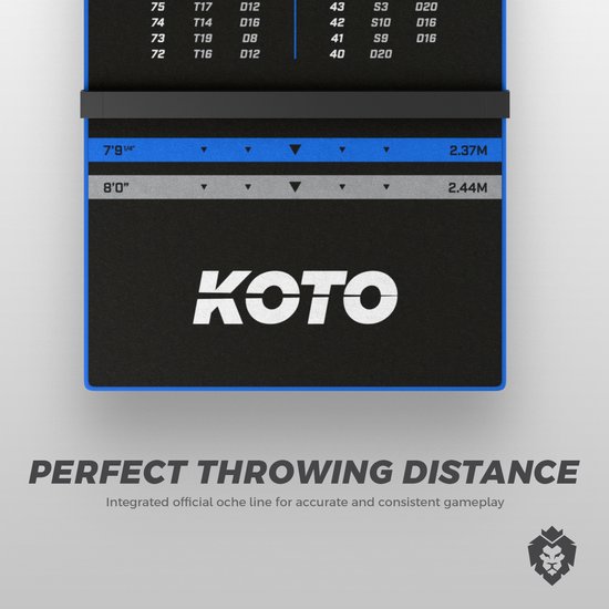 KOTO Oche Carpet Checkout Dart Mat Blauw 285 x 80 cm, Hoogwaardige Dartmat Incl. Verstelbare Oche, Antisliplaag, Werplijnen, Bescherming Vloer & Dartbord van KOTO — afbeelding 2