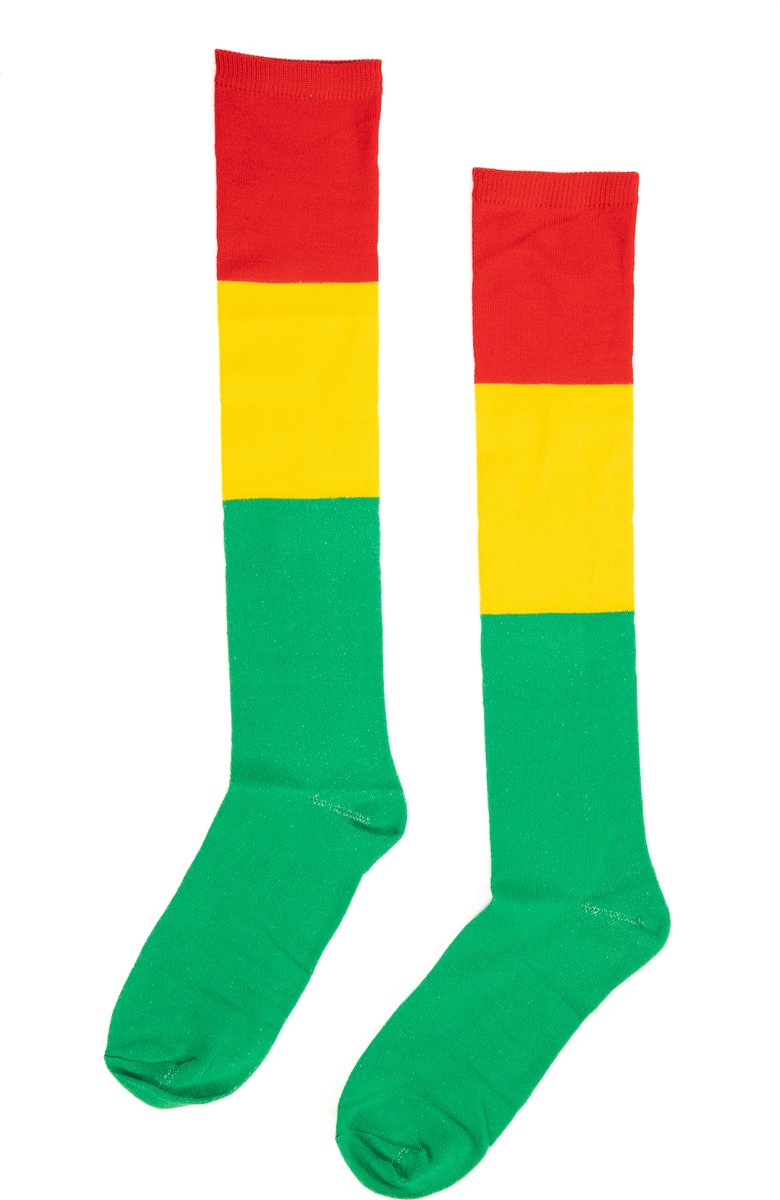 KIMU® Lange Sokken Rood Geel Groen Reggae - 36-40 - Lange Kousen Sportsokken Skisokken Cheerleader Voetbalsokken Kniesokken Hockey Unisex Festival