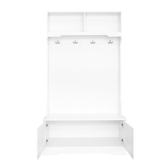 GIANTEX Kapstok met schoenenbank, garderobe met opbergbank en 5 haken en vakken, moderne stijl, voor hal, slaapkamer, woonkamer, 100 x 40 x 160 cm (grijs
