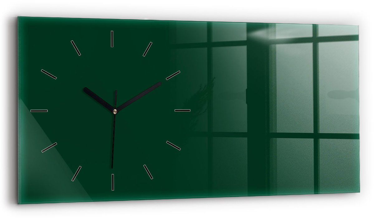 Wallfluent Wandklok - Groente Rechthoekige Glas Klok - 60 cm x 30 cm - Groente Wandklok - Zwarte Handen - Wandklok Zonder Cijfers - Wandklok voor in de Keuken - Rechthoekige Glazen Wandklok - Scandinavisch Wandklok - Glazen Klok Rechthoekige