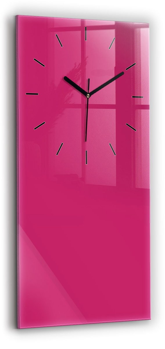 Wallfluent Wandklok - Roze Rechthoekige Glas Klok - 30 cm x 60 cm - Roze Wandklok - Zwarte Handen - Wandklok Zonder Cijfers - Wandklok Glas Woonkamer - Rechthoekige Glazen Wandklok - Scandinavisch Wandklok - Glazen Klok Rechthoekige