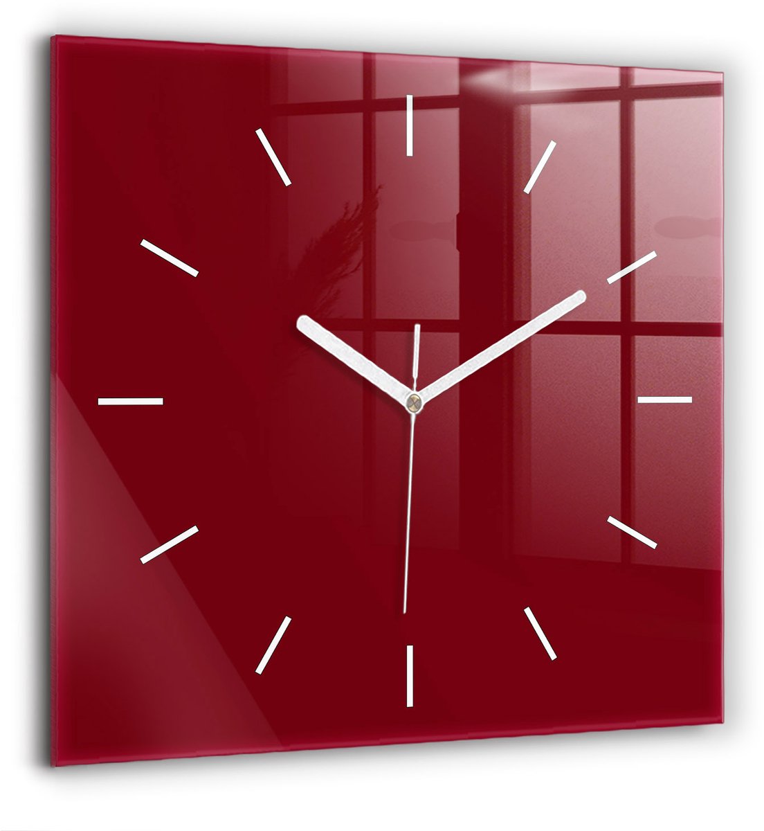 Wallfluent Wandklok - Bourgondië Vierkante Glas Klok - 60 cm x 60 cm - Bourgondië Wandklok - Witte Handen - Wandklok Zonder Cijfers - Kinder Wandklok Glas - Vierkante Glazen Klok - Minimalistisch Wandklok - Vierkante Glazen Wandklok