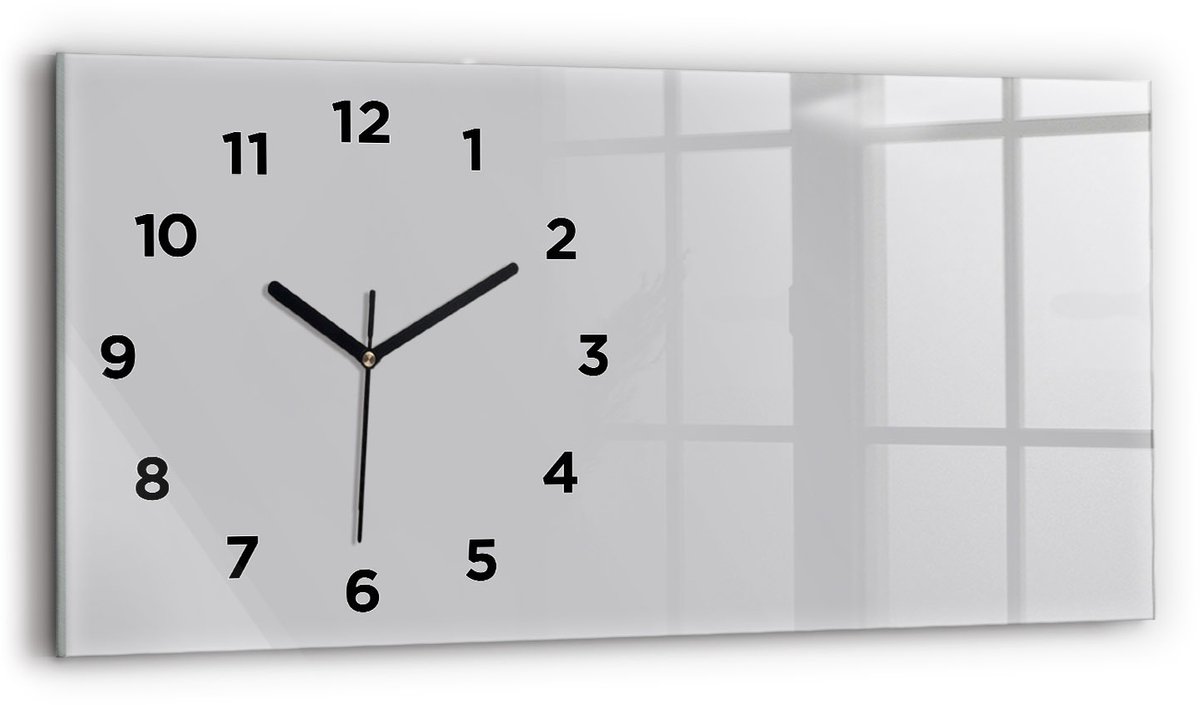Wallfluent Wandklok - Lichtgrijs Glazen Klok Rechthoekige - 60 cm x 30 cm - Lichtgrijs Wandklok - Zwarte Handen - Wandklok Met Cijfers - Kinder Wandklok Glas - Rechthoekige Glas Klok - Industrieel Wandklok - Rechthoekige Glazen Wandklok