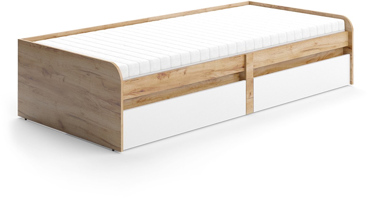 Vicco Clario Kinderbed – 90x200 cm met matras Wit/Kunstnijverheid Wit/Artisanaal eiken