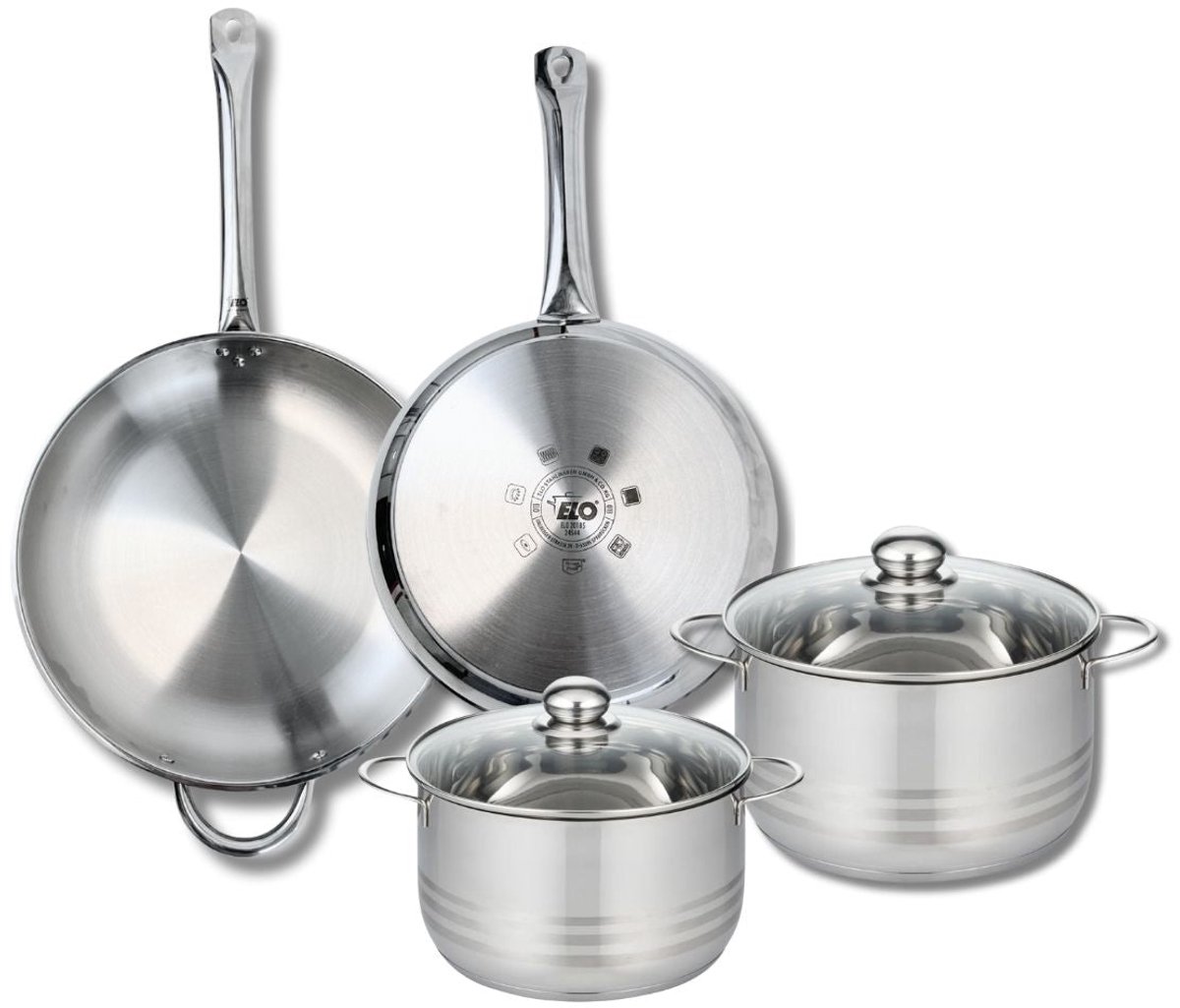 Set van 2 Bakpannen 28 en 32 cm en 2 Kookpotten 20 en 24 cm Elo Profi Brillant