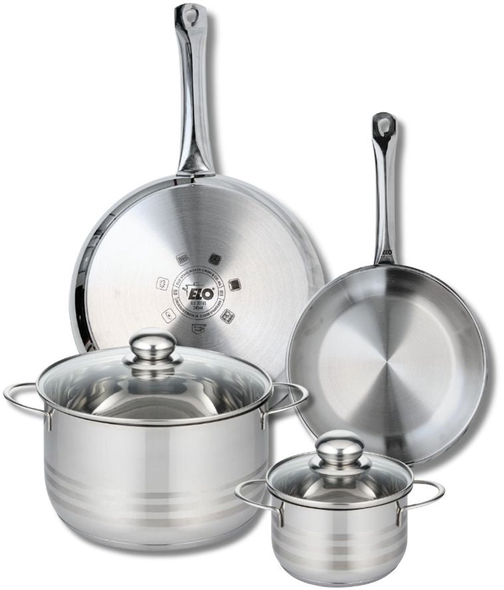 Set van 2 Koekenpannen 24 en 28 cm en 2 kookpotten 14 en 24 cm Elo Profi Brillant