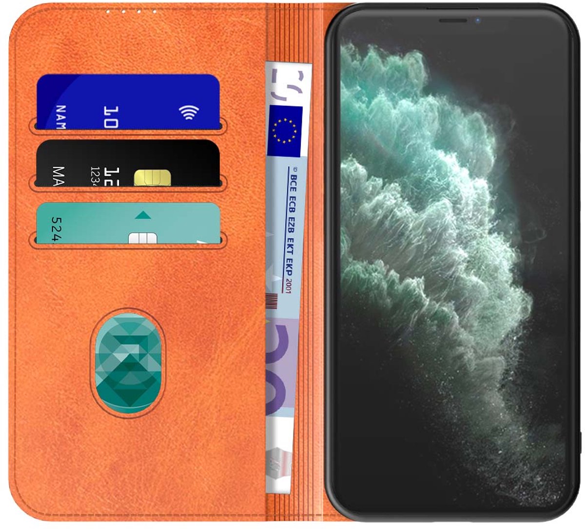 Geschikt voor iPhone 11 Pro Max Telefoonhoesje Bruin Kunstleer Met Magnetische Sluiting - Portemonnee BookCase Met Pasjeshouder - ProtX