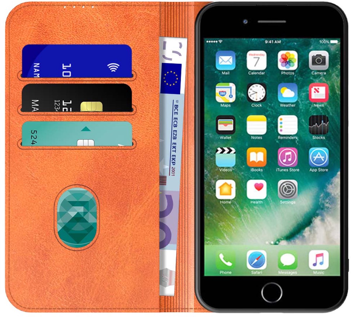 Geschikt voor iPhone 7/8 Telefoonhoesje Bruin Kunstleer Met Magnetische Sluiting - Portemonnee BookCase Met Pasjeshouder - ProtX