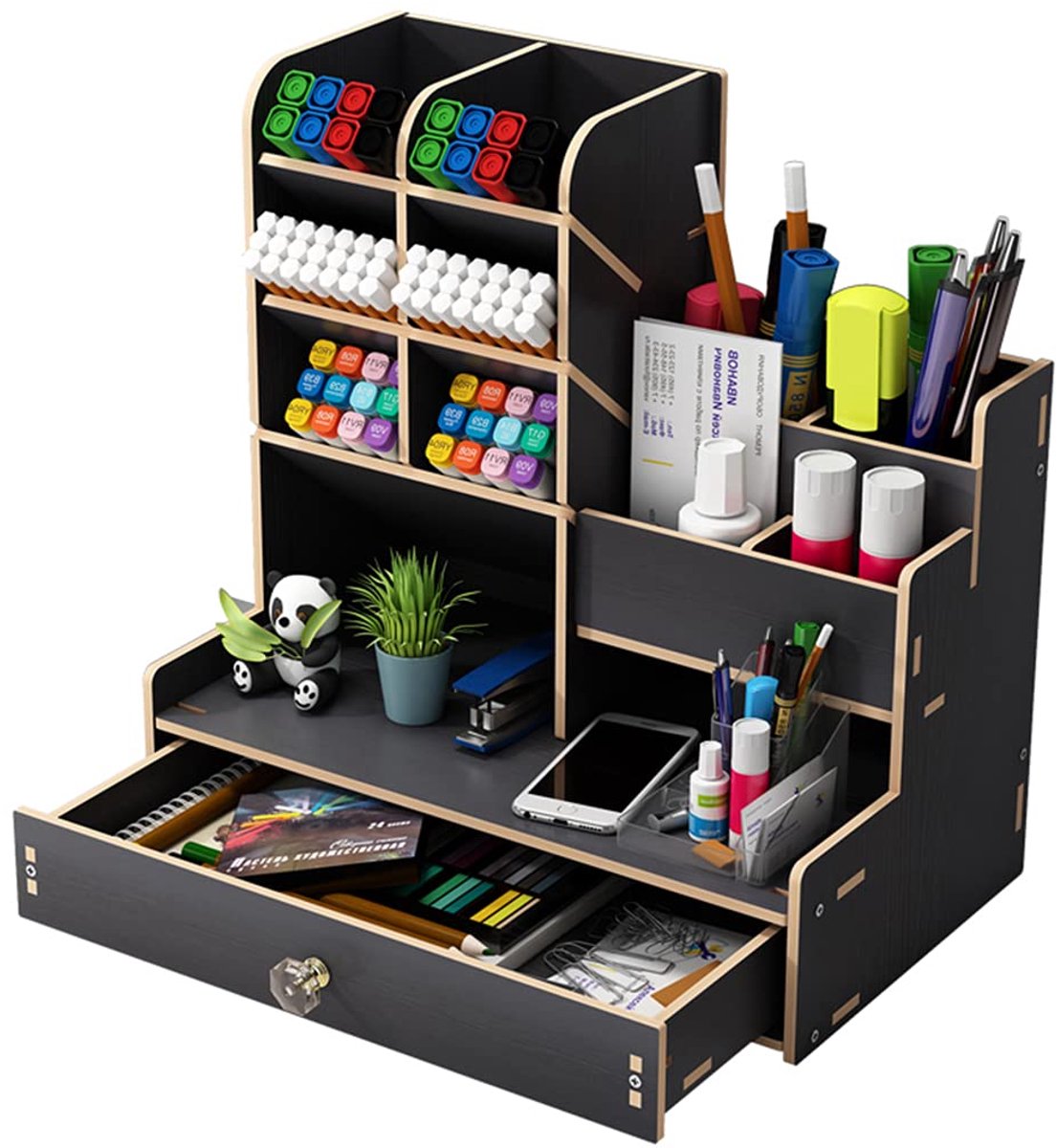 Houten Bureau Organizer - Multifunctioneel Opbergrek met Lade - Voor Thuis, Kantoor en School