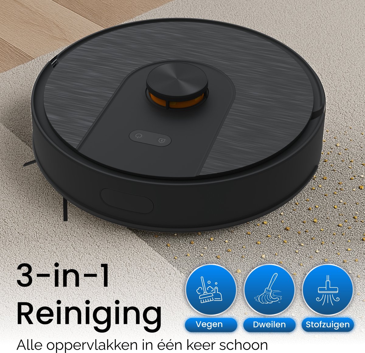 Afbeelding 3 van Chesto T2 Pro 3-in-1 Robotstofzuiger met Dweilfunctie – 5000 Pa - Geschikt voor Dierenharen - LDS navigatie - App-besturing