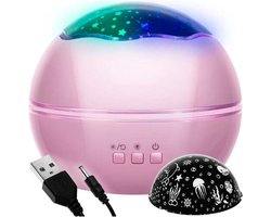 foto van Nachtlampje met projector - Sterren of dolfijnen - roze