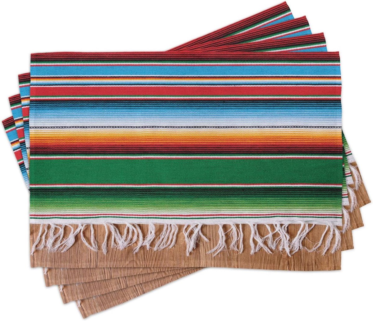 New Bed Mexicaans Horizontale strepen Set van 4 Placemat voor Eettafel, Wasbare Stof met Antislip Achterkant