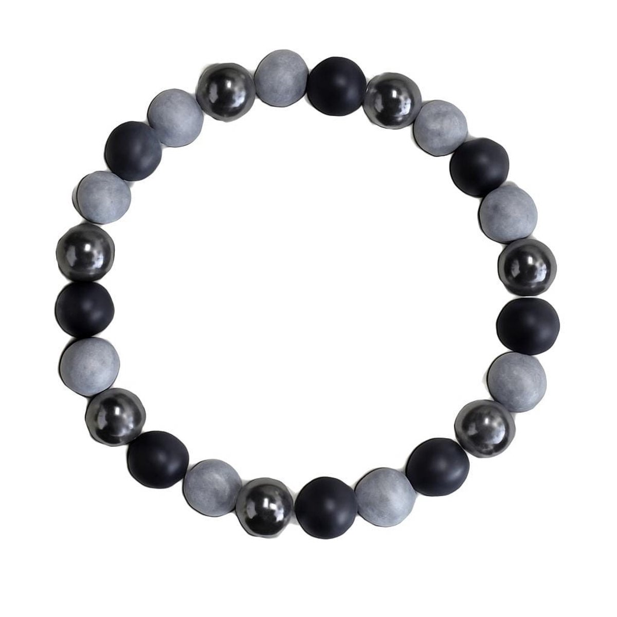 S4H Armband – Hematiet, Mat Onyx & Zilver Gecoate Kralen – 8 mm – 17 cm