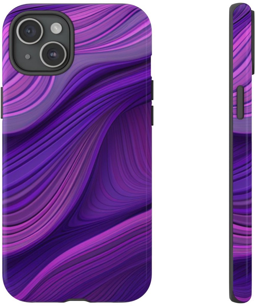 Paars Golvend Patroon – Telefoonhoesje Geschikt voor iPhone 15 Plus