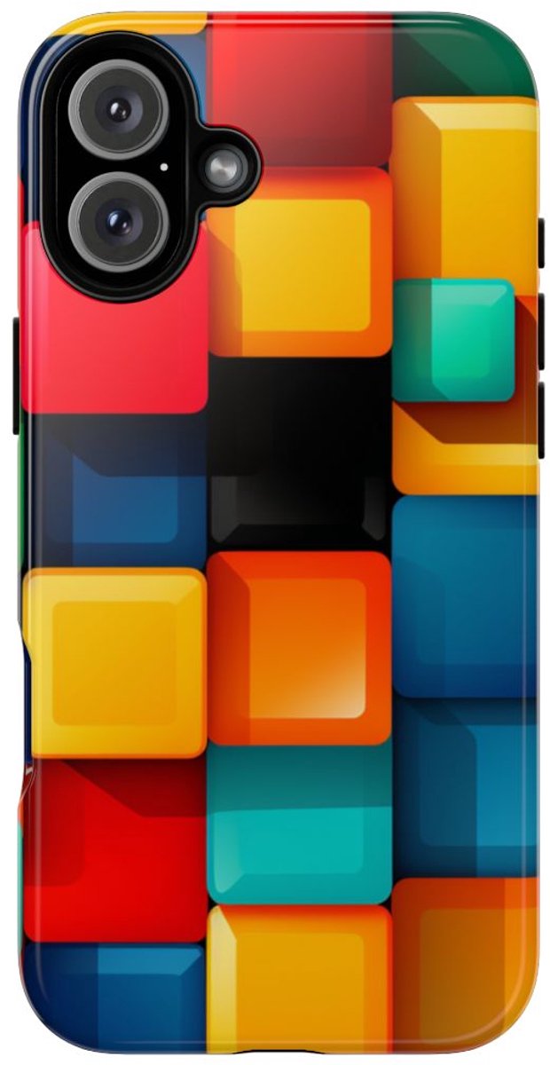 Kleurrijk 3D Vierkantenpatroon – Telefoonhoesje Geschikt voor iPhone 16 Plus