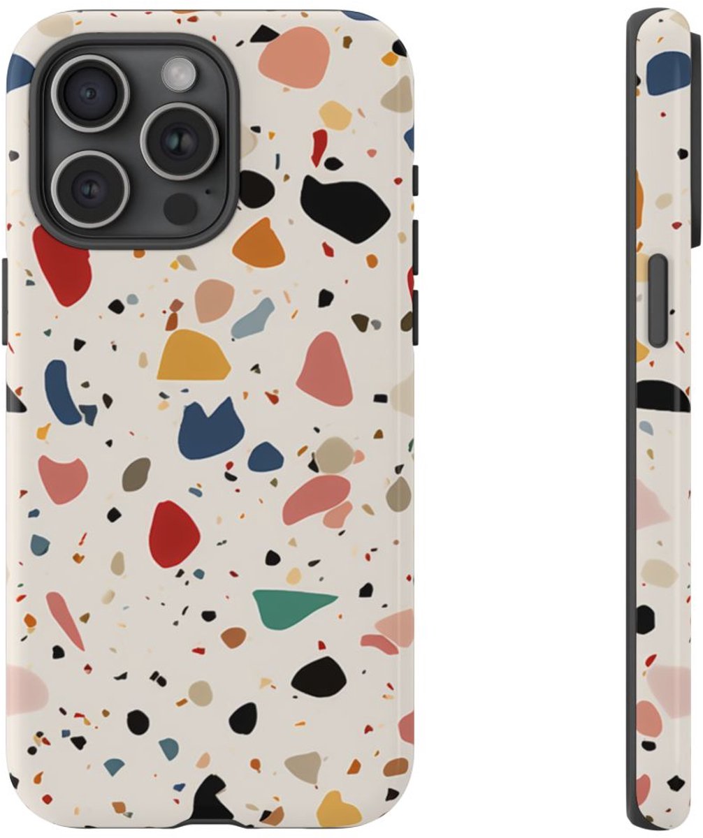 Kleurrijk Terrazzo-Patroon – Telefoonhoesje Geschikt voor iPhone 15 Pro Max