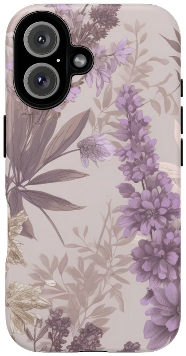 Lila Bloemenpatroon met Matte Afwerking – Telefoonhoesje Geschikt voor iPhone 16