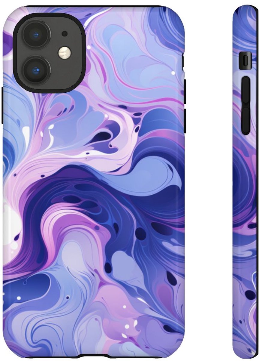 Paarse en Blauwe Abstracte Krullen – Telefoonhoesje Geschikt voor iPhone 11