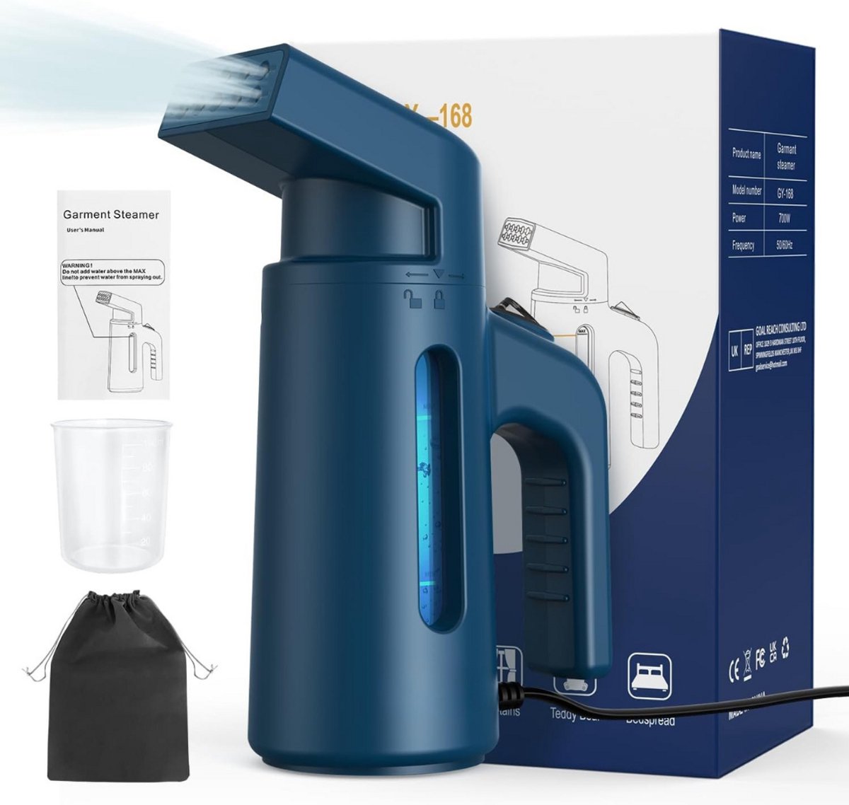 SCH® Stoomreiniger kleding - Stoomreiniger - Stoomreinigers - 700 W - 180 ml - Kledingstomer - Blauw - 12cm x 8cm x 21cm