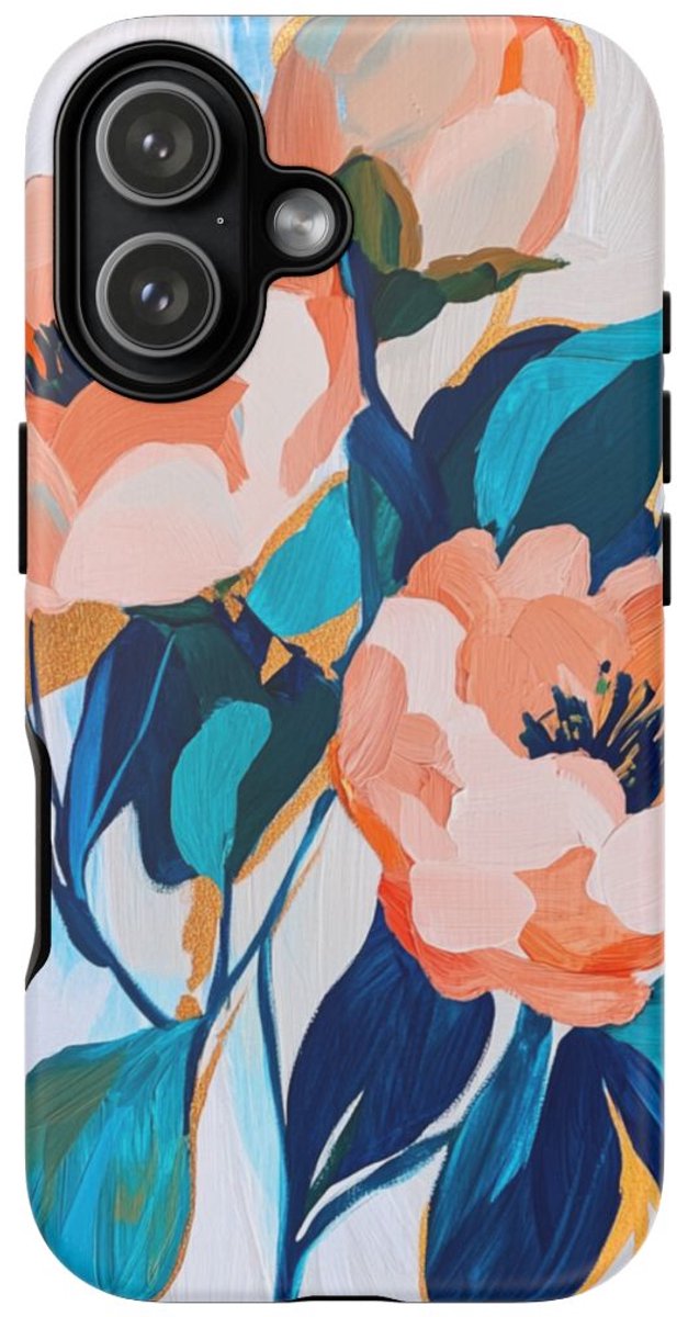 Abstracte Perzikroze en Blauwe Bloemenprint – Telefoonhoesje Geschikt voor iPhone 17