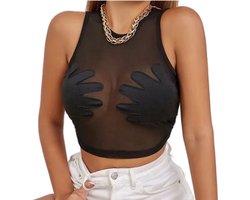 Sexy mouwloze top - Hoge stretch - Transparant - Handen op borsten - Modieus
