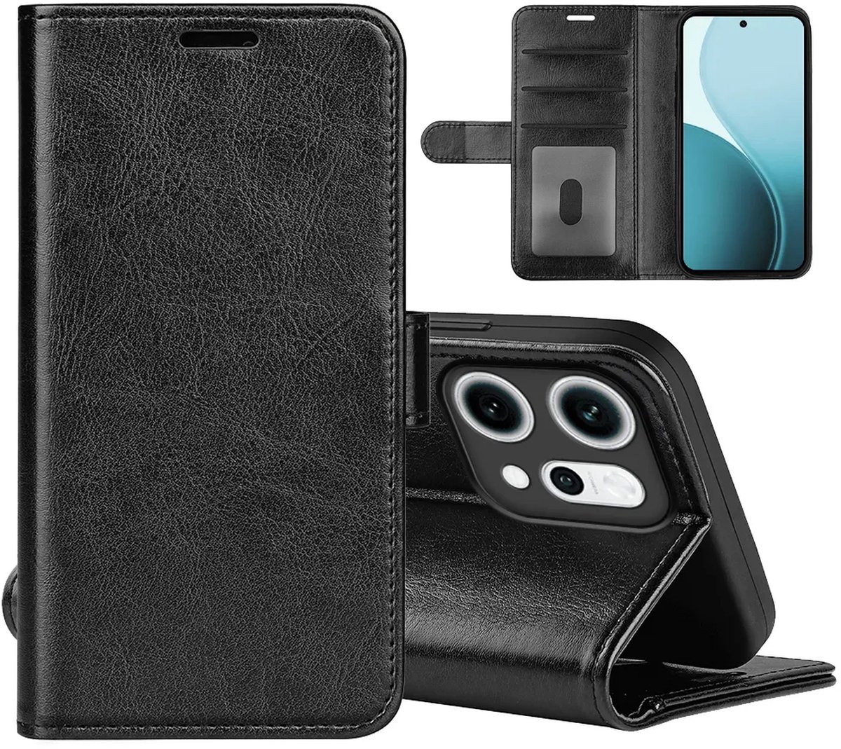 MobyDefend Hoesje - Geschikt voor Oppo Reno14 - Wallet Book Case (Sluiting Achterkant) - Zwart