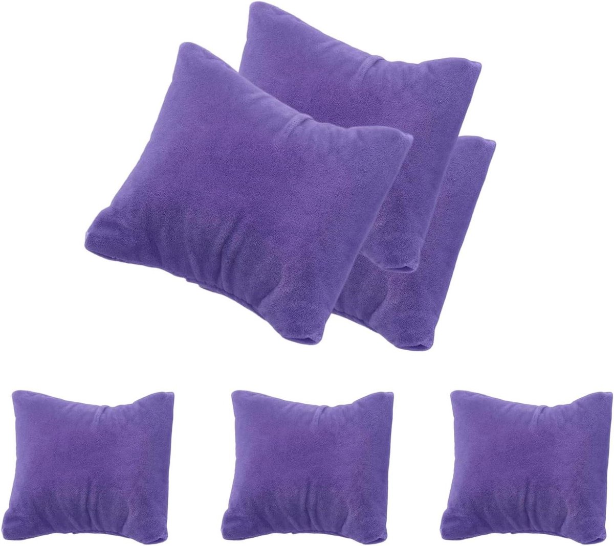 Allecto plus - 6 fluwelen kussens voor sieradenpresentatie in paars met ruimte voor armbanden, horloges, enkelbanden, oorbellen en halskettingen.