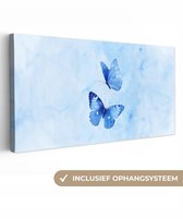 Tableau sur toile 160x80 cm - Décoration murale exclusive Papillons - Gracieux - Blauw - Décoration murale salon - Décoration chambre - Accessoires chambre - Peintures sur toile