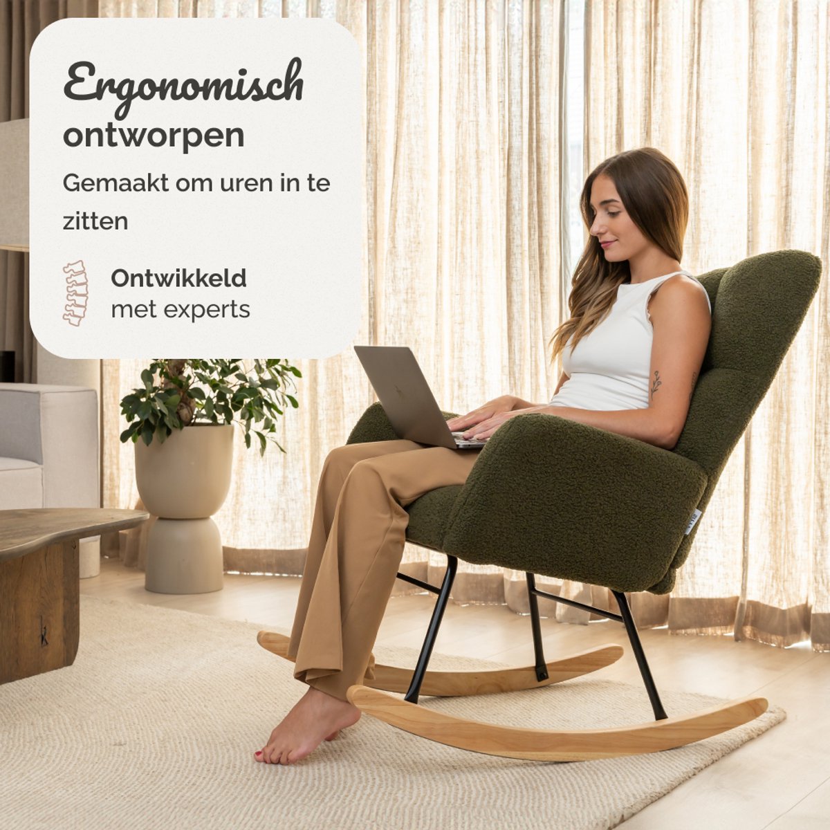 SITTT Schommelstoel - Relaxstoel babykamer - Fauteuil - Voedingsstoel - Donker Groen — afbeelding 5