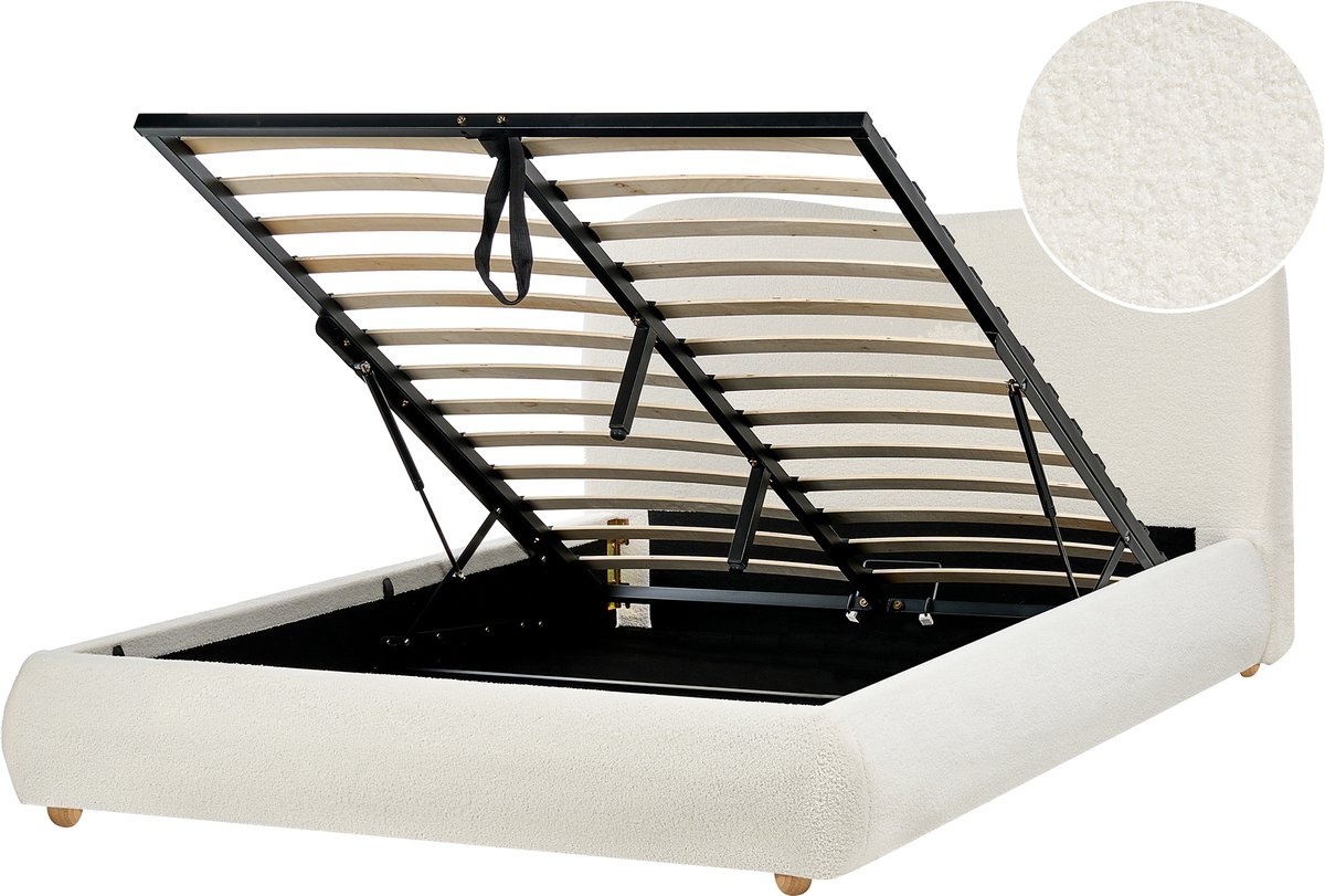 Beliani BLAGNAC - Tweepersoonsbed - Off-white - 140 x 200 cm - Bouclé Wit