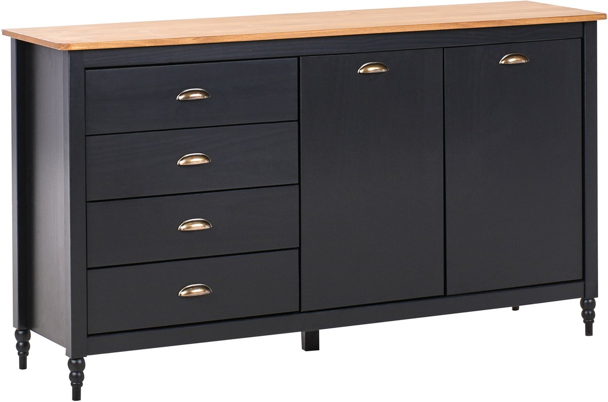 Beliani SHILLINGTON - Dressoir - Zwart/Lichthout - Dennenhout
