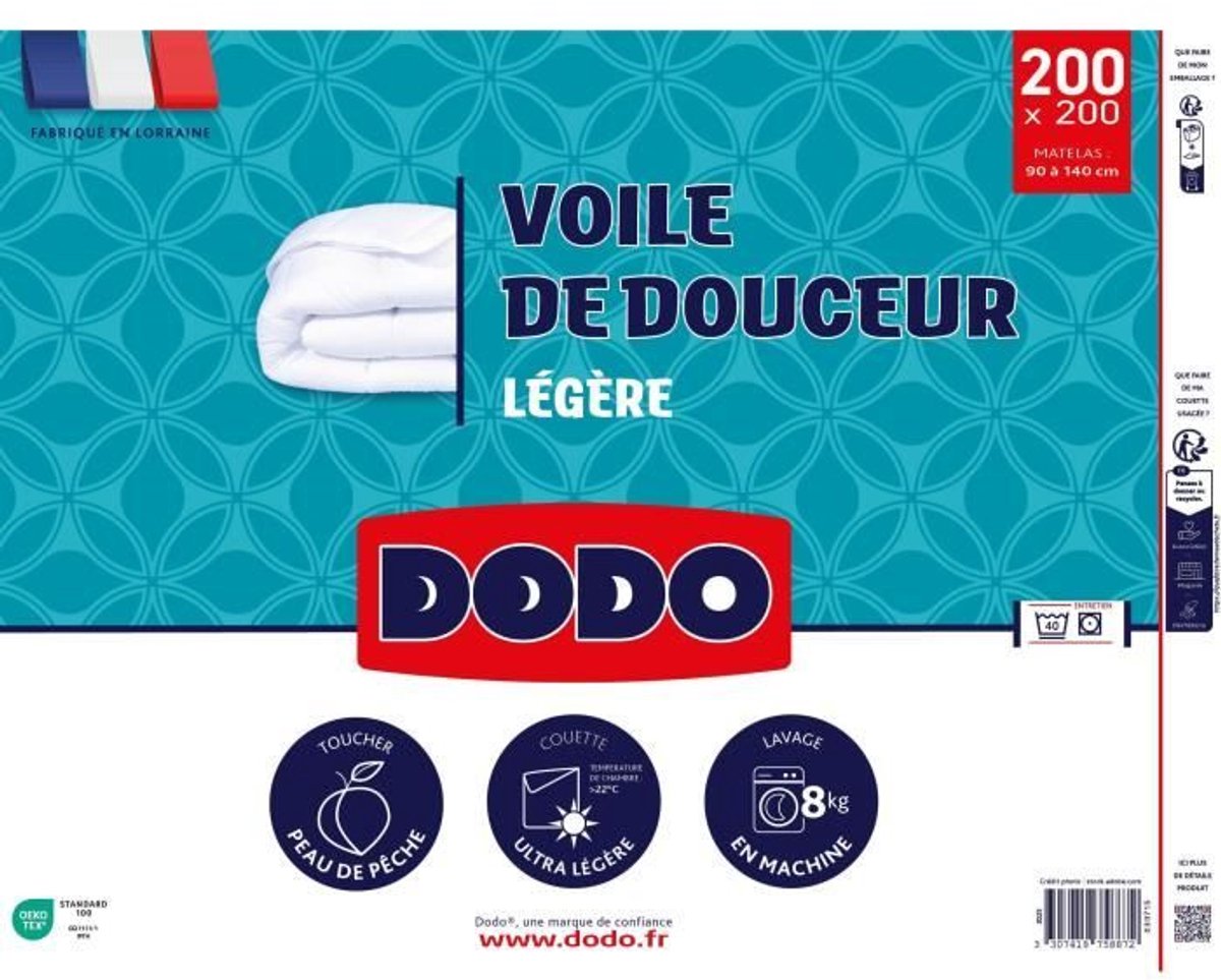 DODO - Ultralichte dekbedovertrek 100 g/m² - VOILE DE DOUCEUR - 200 x 200 cm - Wit