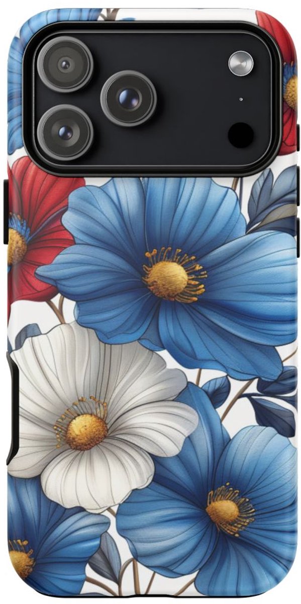 Rood, Blauw en Wit Bloemenboeket – Telefoonhoesje Geschikt voor iPhone 17 Pro Max