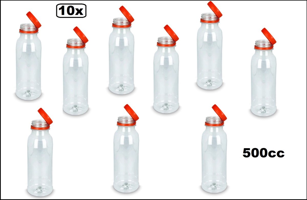 10x Flesje pet met vaste oranje dop 500cc - drinken jus sinas fris cola sappen dranken