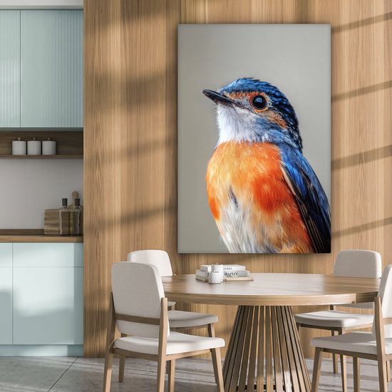 Tableau sur toile 80x120 cm - Décoration murale Colorée - Oiseau - Ressorts - Blauw - Décoration murale salon - Décoration chambre - Accessoires chambre - Peintures sur toile