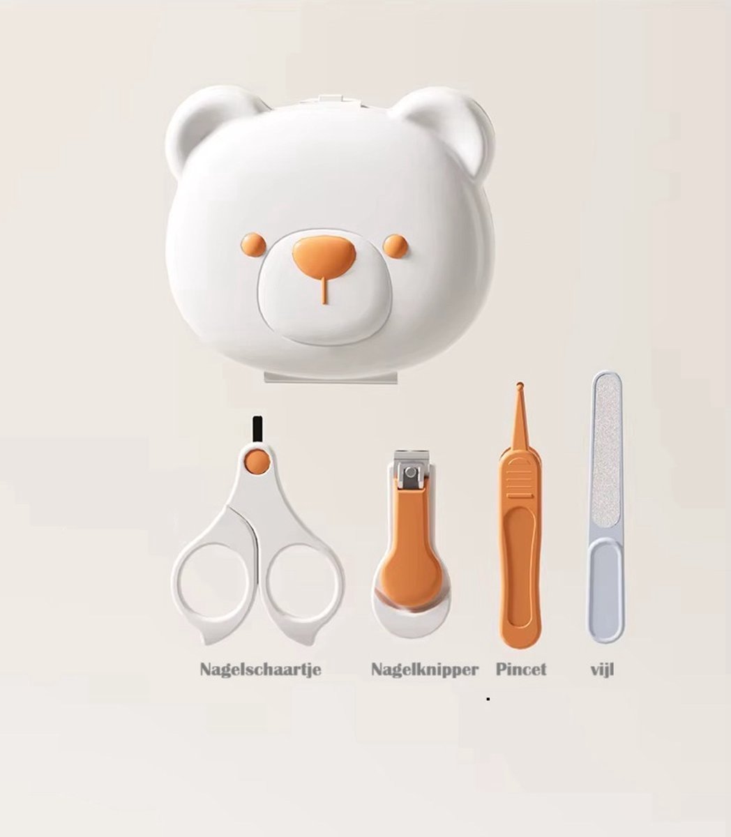 Manicureset Baby - Nagelschaar - Vijl - Nagelknipper - Pincet - Beer Wit Oranje - Kraamcadeau — cadeau in Verzorging - foto 6