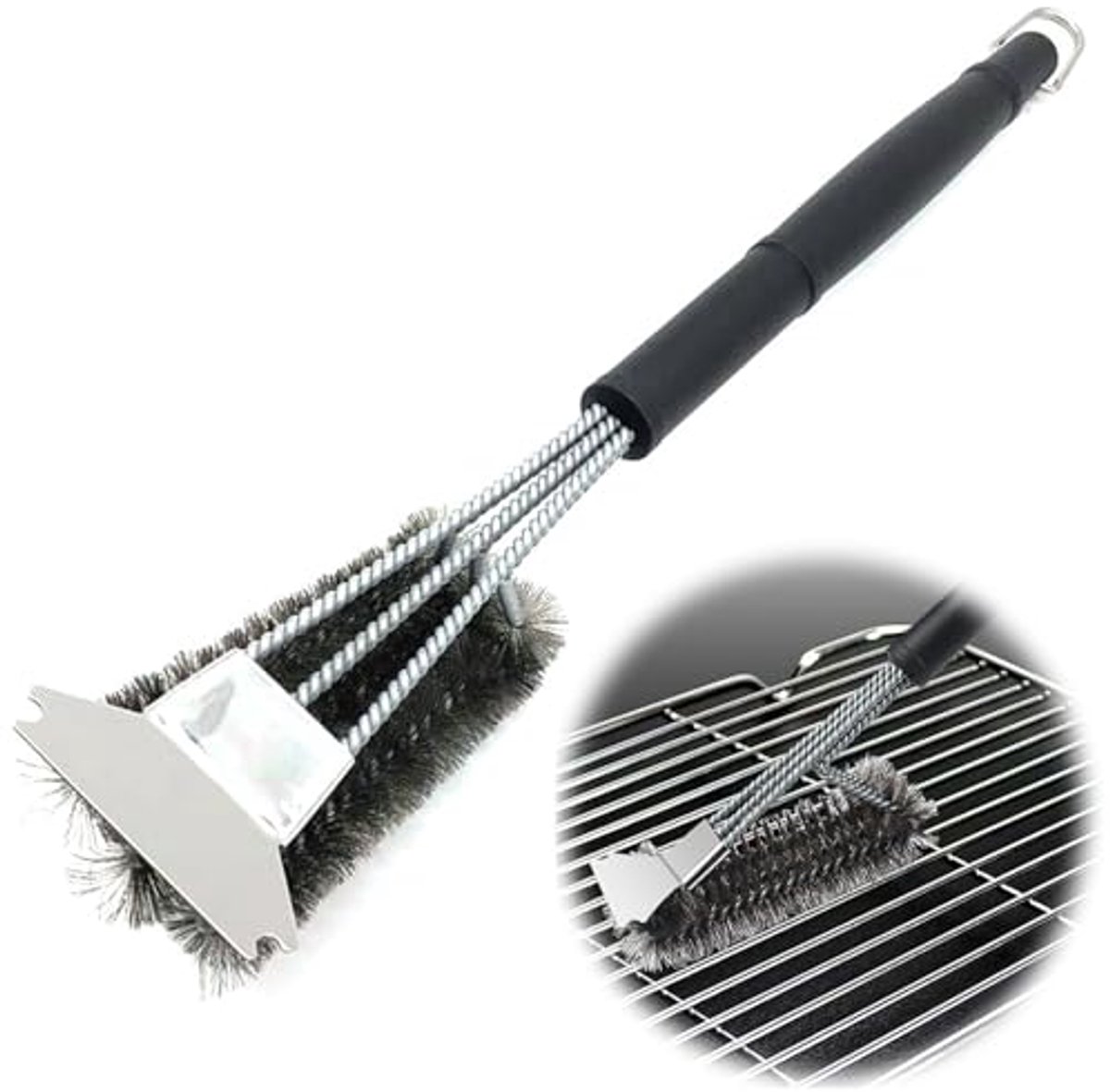 3-in-1 Grillborstel met Extra Lange Schraper en Warmte-Isolatie Handvat
