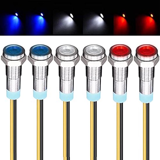 GUUZI 6 stks 220V-230V AC 12mm LED-paneel Pilot Dash Waarschuwingslampje Indicatielampje Lamp Pilot Dash Lampen Directionele (Rood/Geel/Groen