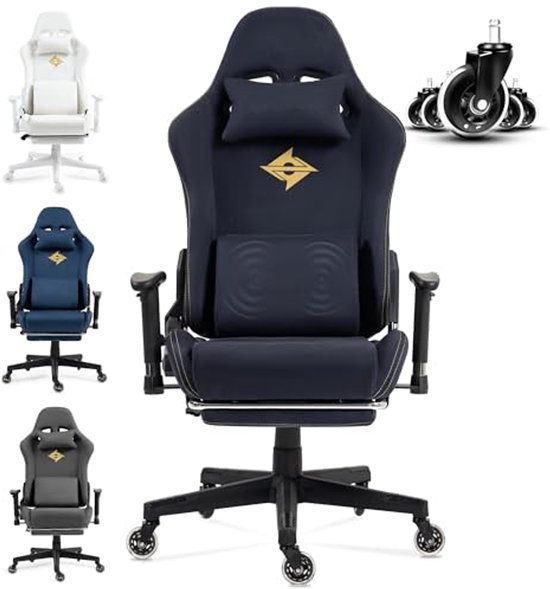 Gaming stoel met massagefunctie, verstelbare bureaustoel met luxe suede stof, 90-165 graden, geschikt voor 150 kg, zwart — afbeelding 2