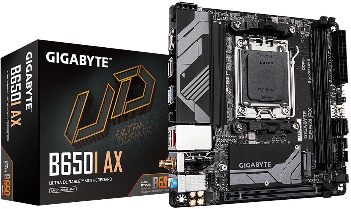 GIGABYTE B650I AX moederbord RAID, 2.5 Gb-LAN, WLAN, BT, Sound, µATX