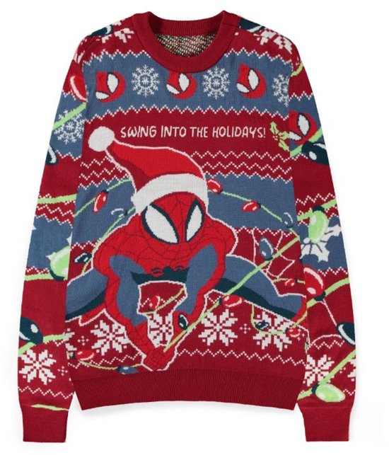 Foto: Spider man swing into the holidays heren kersttrui meerkleurig l