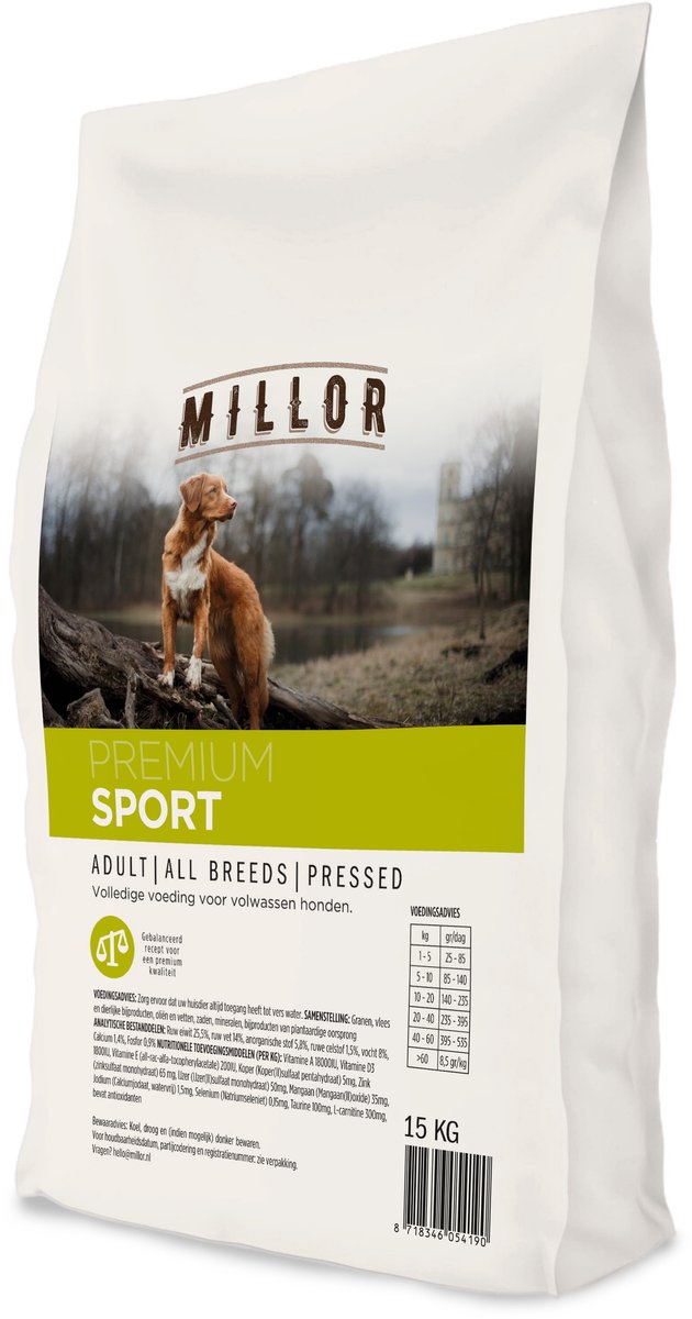 Hondenvoer Millor - Premium Pressed Sport - Volledig diervoeder 15kg voor hoge inspanning